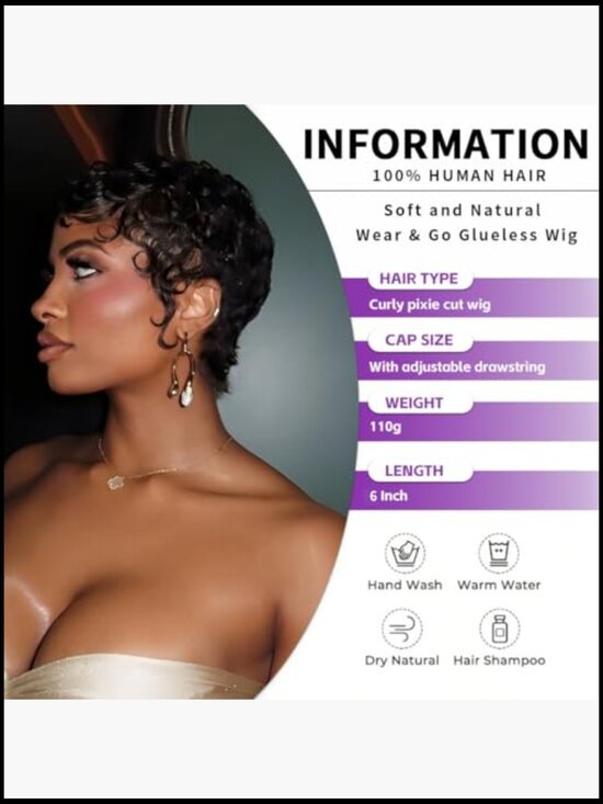 Short Pixie Cut Wig Human Hair Curly Full Machine Made Glueless Wig Natural
